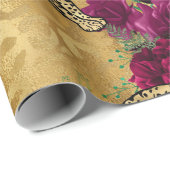 Cheetah Leopard Red Rose Floral Flower Pattern Cadeaupapier (Rol Hoek)