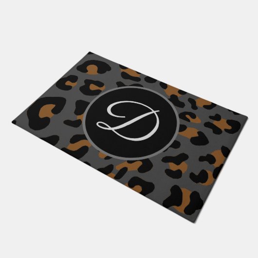 Cheetah Leopard Spotted Animal Print Gray Initiaal Deurmat (Schuin)