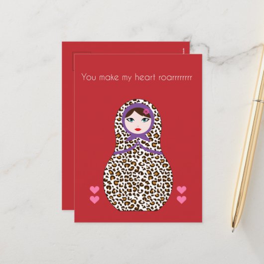 Cheetah Matryoshka valentijnen kaart (Voorkant / Achterkant in situ)