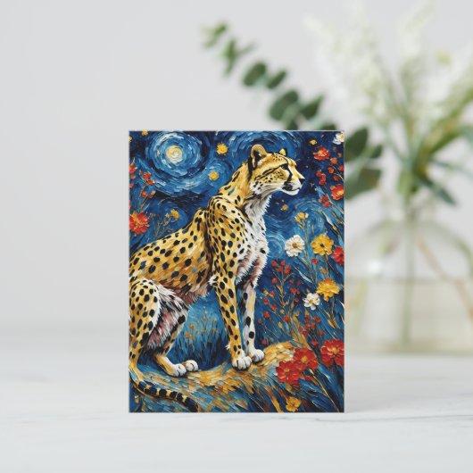 Cheetah met bloemen briefkaart (Staand voorkant)