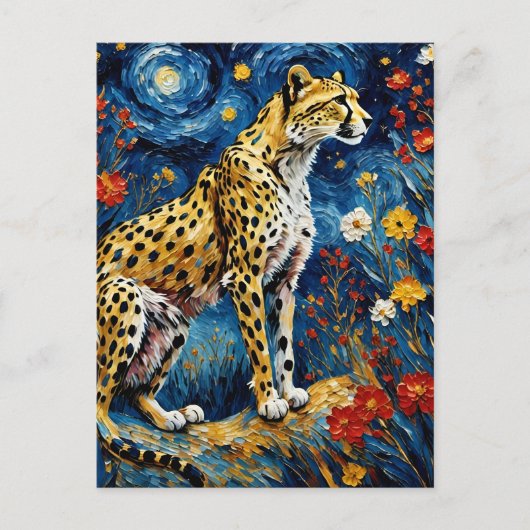 Cheetah met bloemen briefkaart (Voorkant)