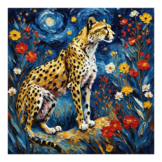 Cheetah met bloemen foto afdruk (Voorkant)