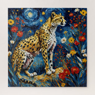 Cheetah met bloemen legpuzzel