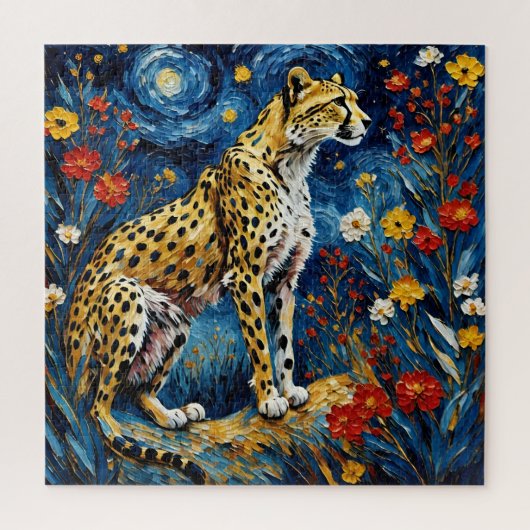 Cheetah met bloemen legpuzzel (Verticaal)