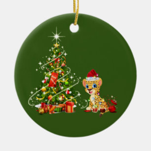 Cheetah met Petten kerst Keramisch Ornament