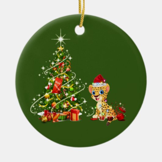 Cheetah met Petten kerst Keramisch Ornament (Voorkant)