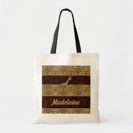 Cheetah op hoog niveau met naam tote bag