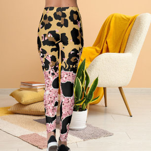 Cheetah Patroon Wild Print Spots Bruin Roze Zwart Leggings