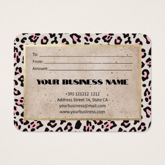 Cheetah Pattern en gouden cadeaubon Visitekaartje (Achterkant)