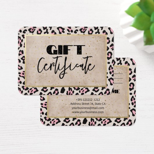 Cheetah Pattern en gouden cadeaubon Visitekaartje (Bureau)