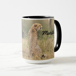 Cheetah personaliseer de naam Black Interior Gift  Mok