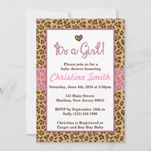 Cheetah Print Baby Shower Invitations pour une fil (Devant)