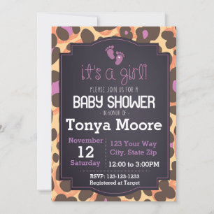 Cheetah Print Baby shower Uitnodiging