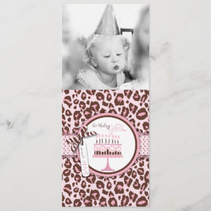 Cheetah Print & Birthday Cake Photo Template Kaart