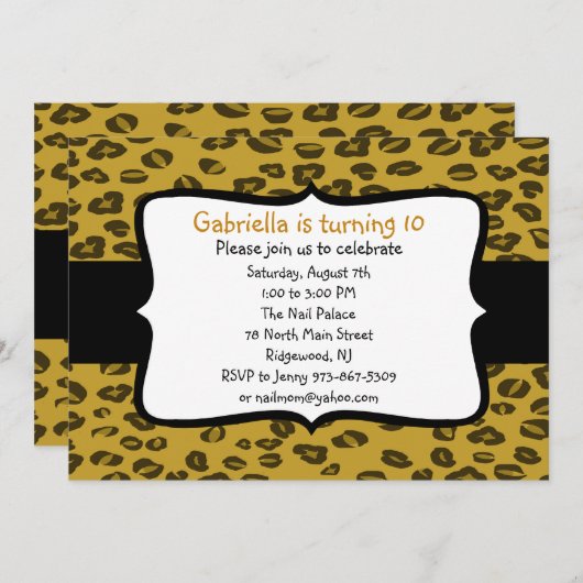 Cheetah Print Birthday Uitnodiging (Voorkant / Achterkant)