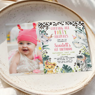 Cheetah Print Foto Oproep Party Dieren Verjaardag Kaart