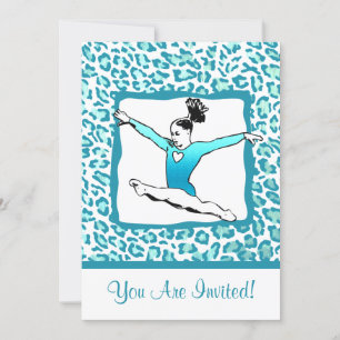 Cheetah Print Gymnastics - turquoise Invitation Kaart