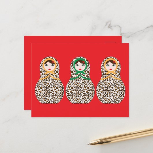 Cheetah Print Matryoshka Carte postale (Devant/Arrière en situation)