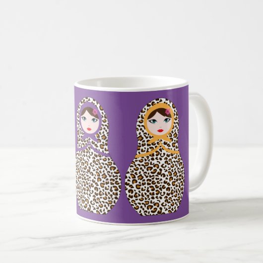 Cheetah Print Matryoshka Coffee Mok (Voorkant rechts)