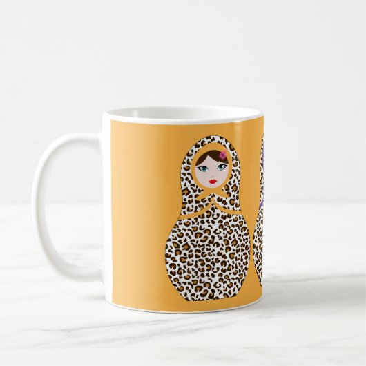 Cheetah Print Matryoshka Coffee Mok (Links)