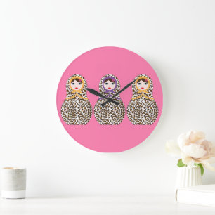 Cheetah Print Matryoshka wandklok Grote Klok