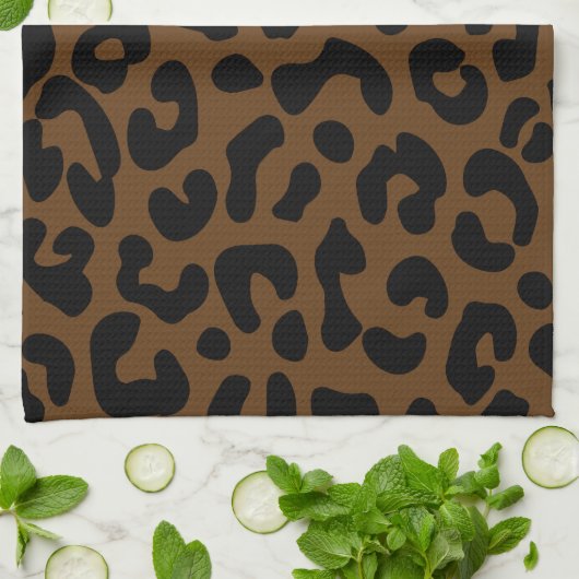 Cheetah Print Pattern Black Brown Theedoek (Gevouwen)