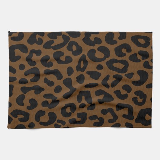 Cheetah Print Pattern Black Brown Theedoek (Horizontaal)