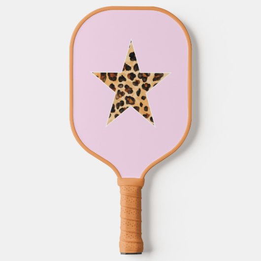 Cheetah Print Star op Roze Pickle Ball Paddle (Voorkant)