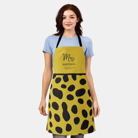 Cheetah Print Taming Keuken Geel Zwart Grappig Schort (Gedragen)