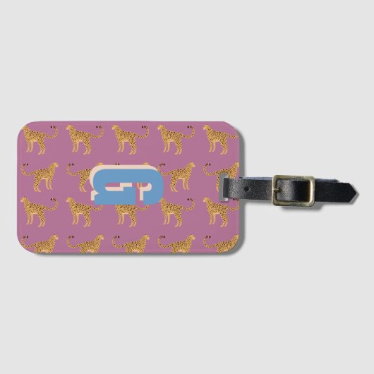 Cheetah, roze luipaard monogram bagagelabel (Voorkant (horizontaal))