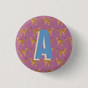 Cheetah, roze luipaard monogram ronde button 3,2 cm