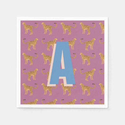 Cheetah, roze luipaard monogram servet (Voorkant)