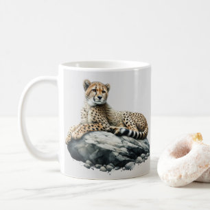 Cheetah rust op een rots koffiemok