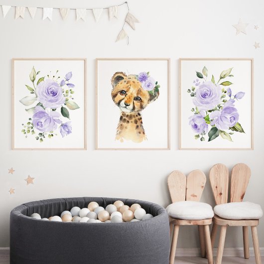 Cheetah, Safari, Fleurs violettes, Neutre Genre