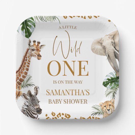 Cheetah Safari Wild One Baby Shower Papieren Bordje (Voorkant)