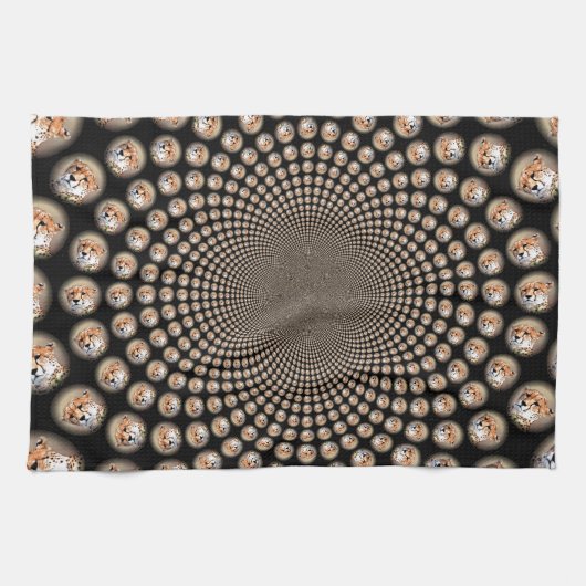 Cheetah Spin Spectacle – Feline Frenzy: Kleurrijk Theedoek (Horizontaal)