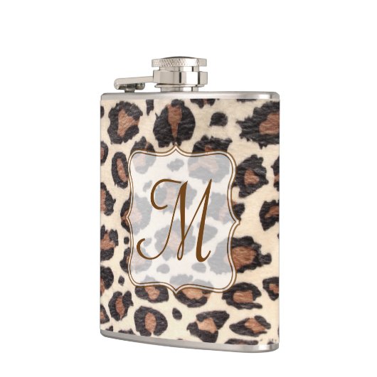 Cheetah Spot Animal Print Monogram Whiskey Flask Heupfles (Links)