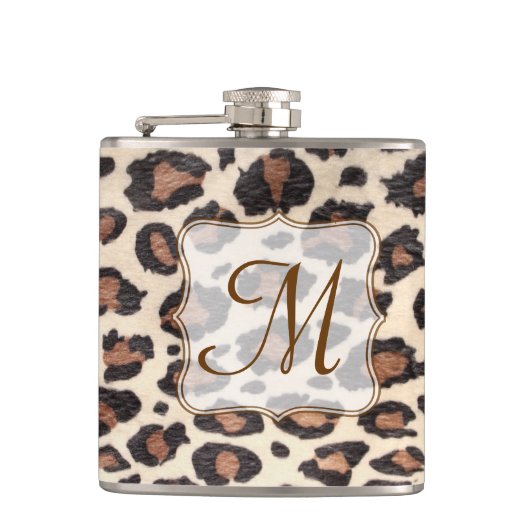 Cheetah Spot Animal Print Monogram Whiskey Flask Heupfles (Voorkant)