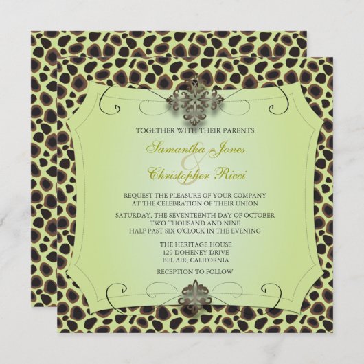 Cheetah, Wedding Invitations (stock d'or de qualit (Devant / Derrière)