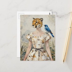 Cheetahvrouw in een berkenbastjurk Mode  Briefkaart