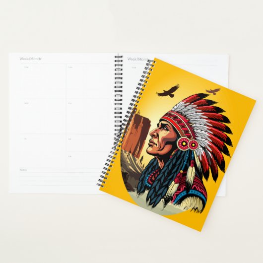 Chef amérindien sur paysage sauvage coucher de sol (Devant avec enveloppe)