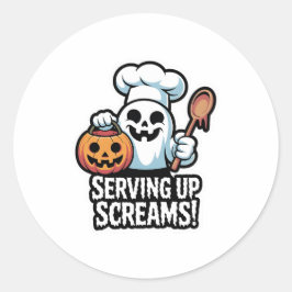 Chef Boo – Spooky Cute Halloween Ghost Spoon Ronde Sticker