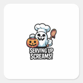 Chef Boo – Spooky Cute Halloween Ghost Spoon Vierkante Sticker