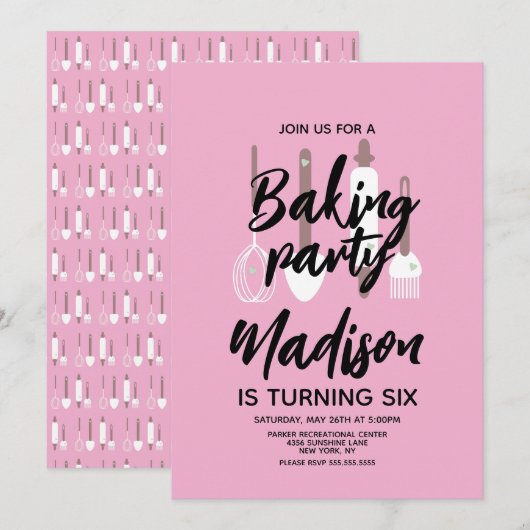 Chef boulanger Invitation rose fête d'anniversaire (Devant / Derrière)