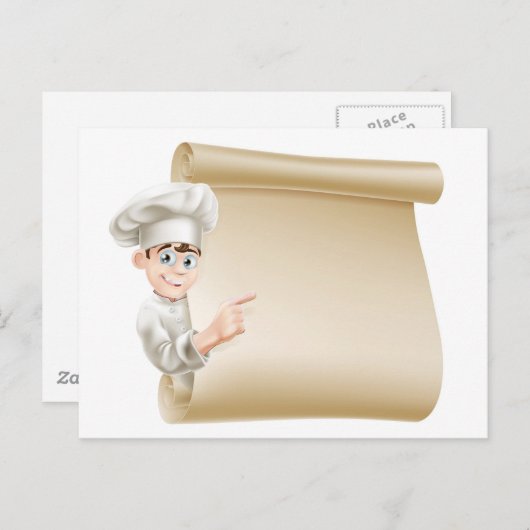 Chef caricaturiste et menu (Devant / Derrière)