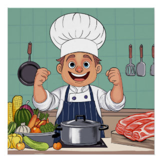 Chef cartoon procreate hand drawing  perfect poster