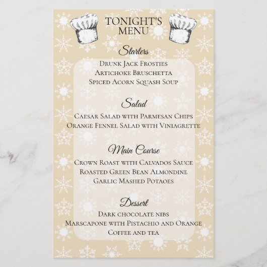 Chef casquette snowflakes Noël menu du dîner (Devant)