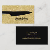 Chef Catering Black Knife Gold Glitter Visitekaartje (Voorkant / Achterkant)