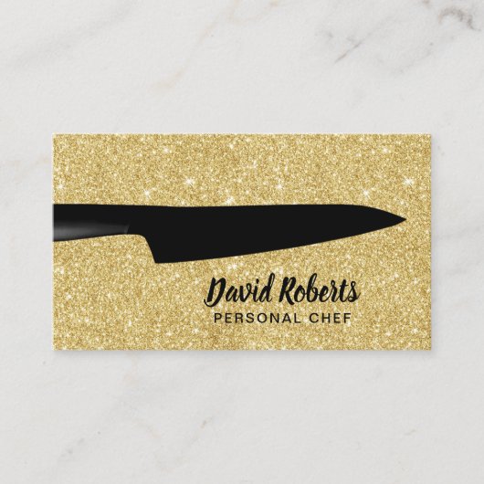 Chef Catering Black Knife Gold Glitter Visitekaartje (Voorkant)