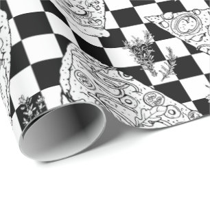 Chef Checkerboard Zwart Wit Pizza Patroon Cadeaupapier